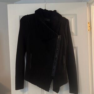 Blank NYC Black Knit Moto Jacket with Faux Shearling Trim